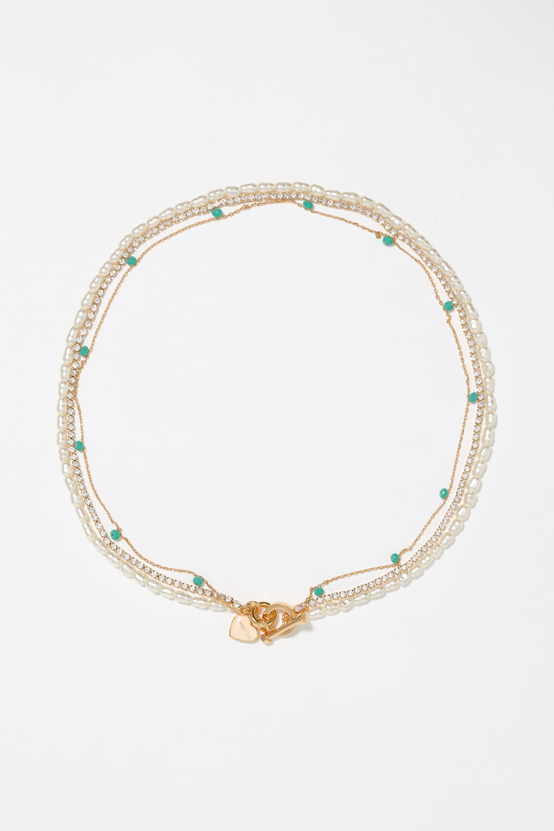 Gold-tone chain and pearl heart logo double-layer necklace