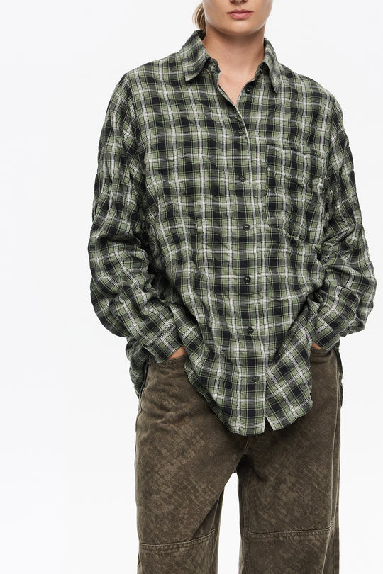 Green checked textured shirt