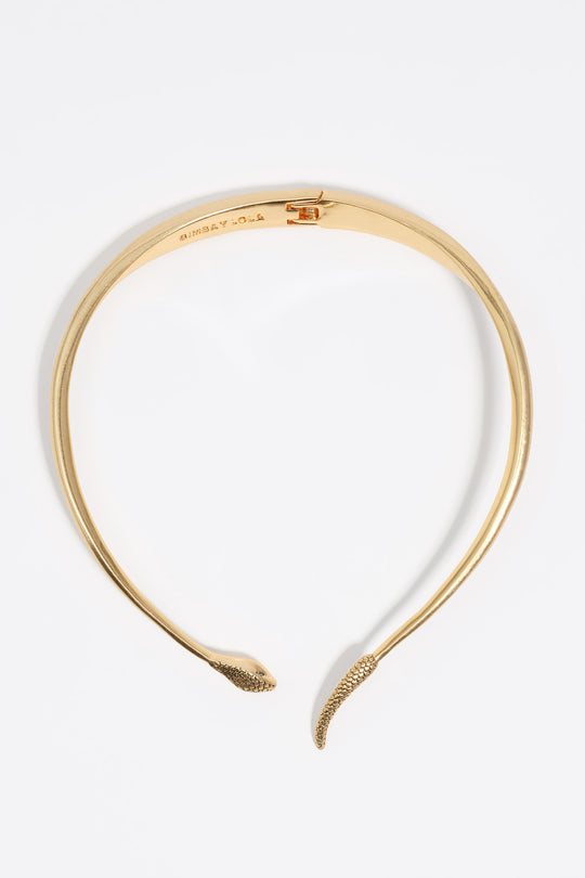 Gold rigid textured snake necklace