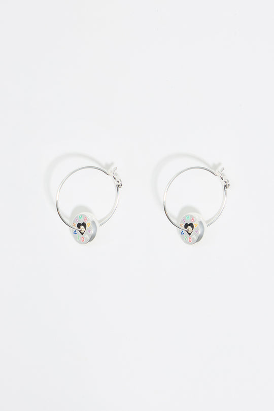 Silver heart hoop logo earrings