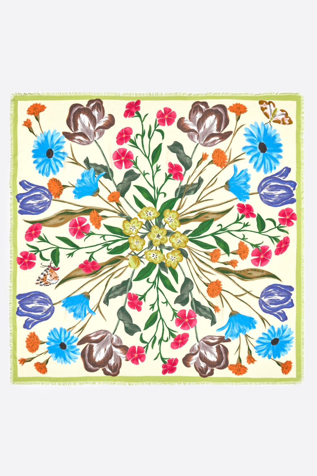 Lime botanical flowers shawl