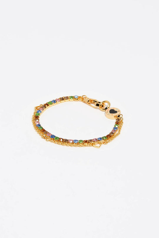 Gold double-chain crystals bracelet