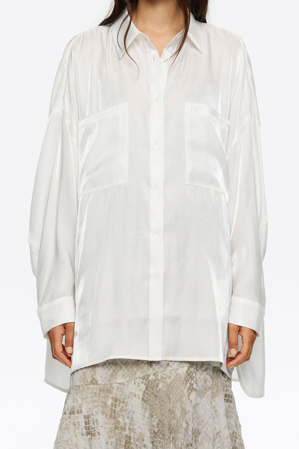 Shiny white oversize shirt