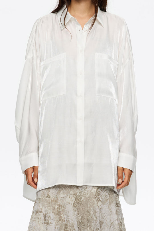 Shiny white oversize shirt