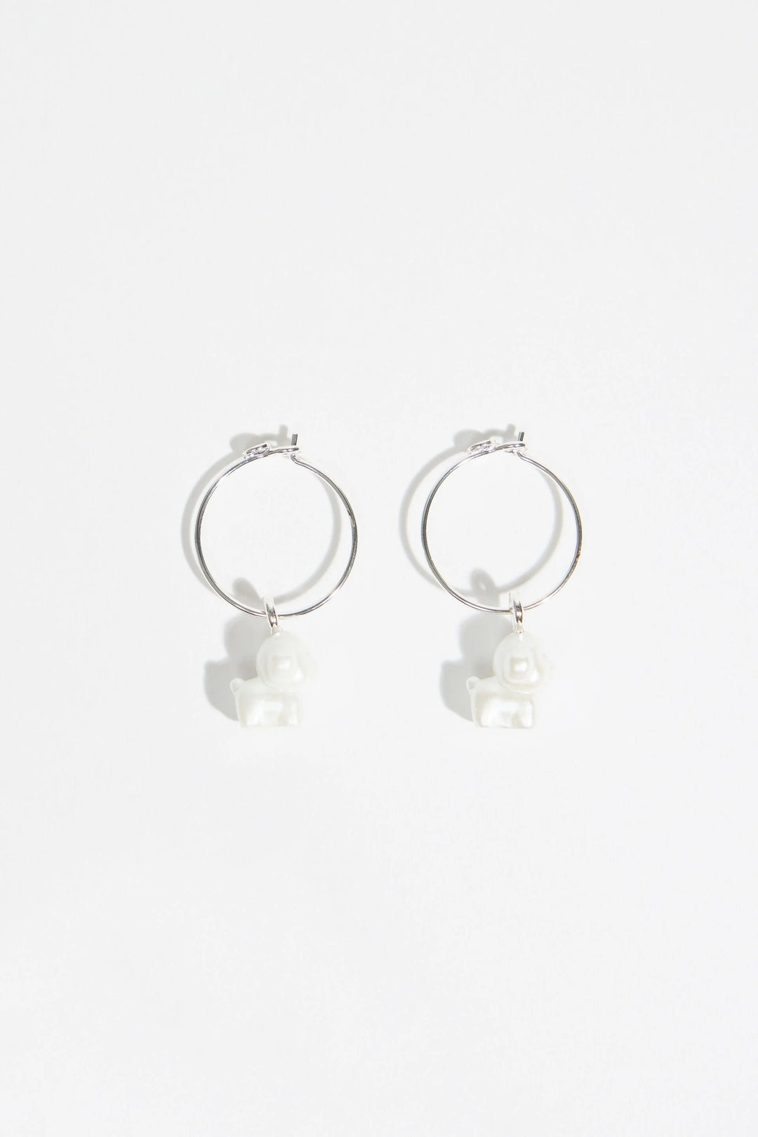 Pearl dog hoop earrings