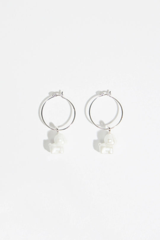 Pearl dog hoop earrings