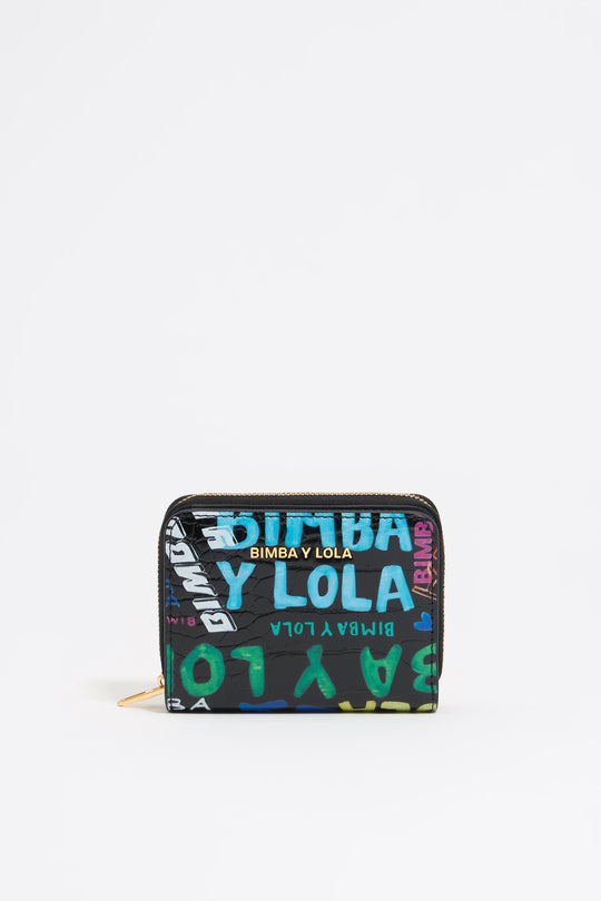 Black mock croc BIMBA logos card holder