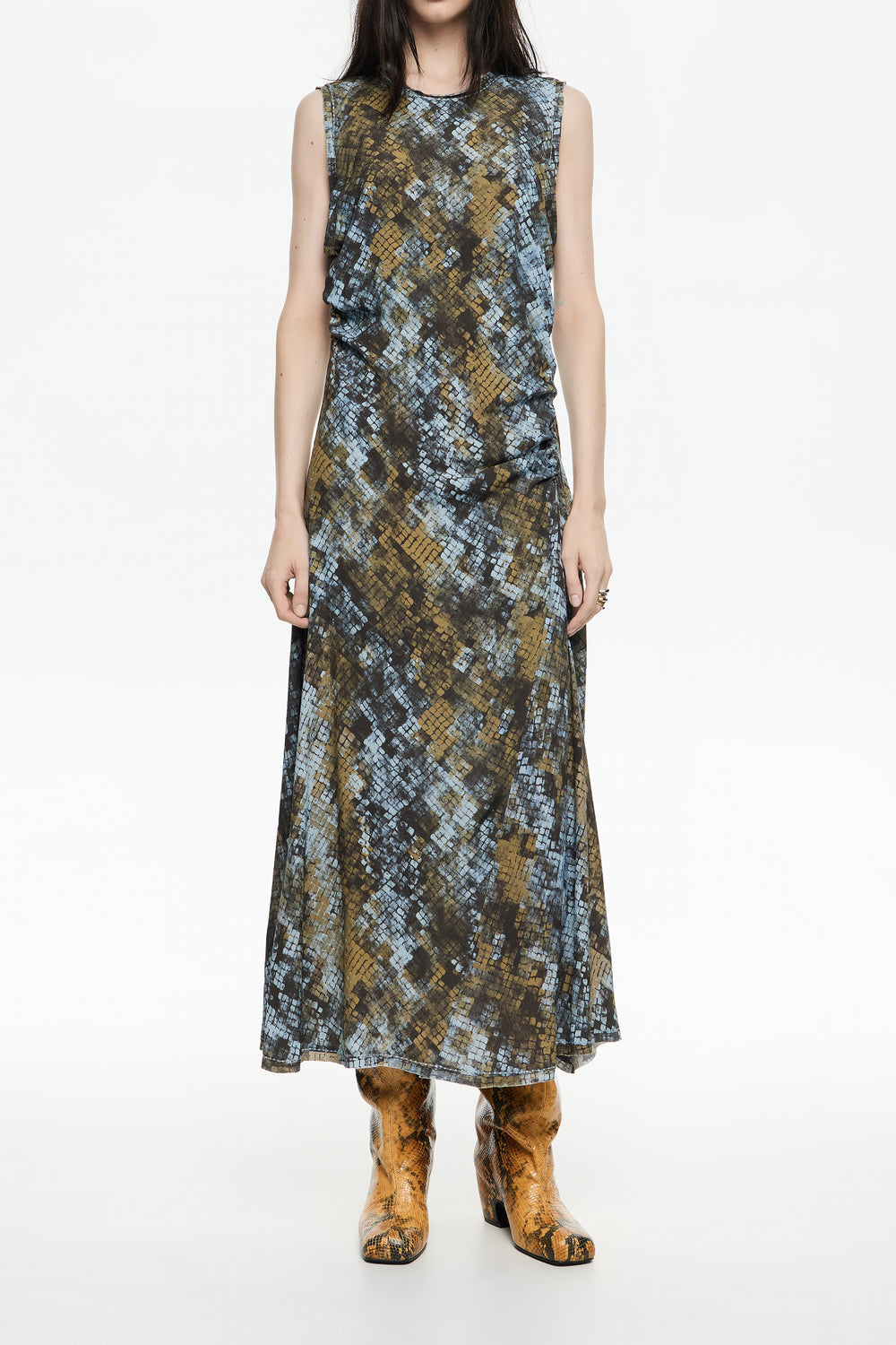 Khaki Snake ruched dress