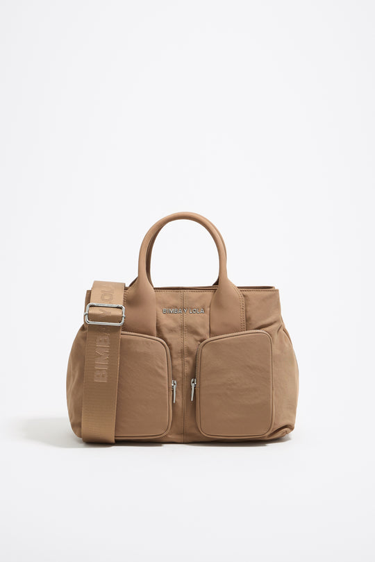 Large bark brown nylon Pocket handbag - MYHOLDAL LEBANON