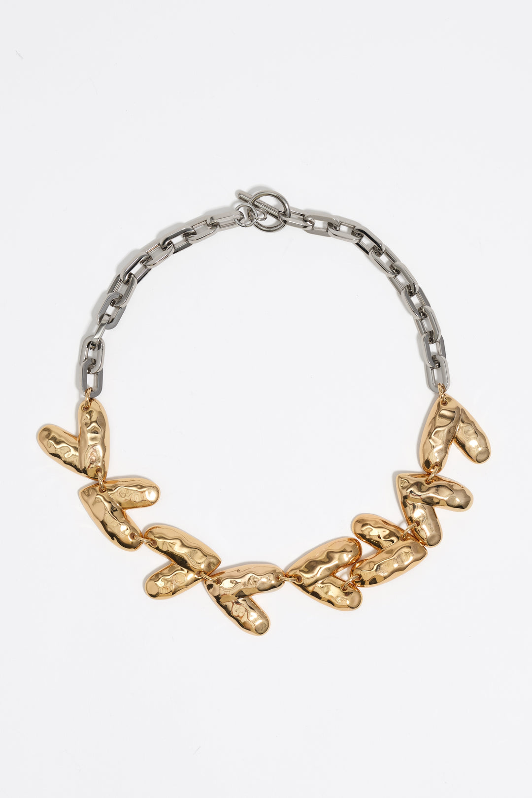Two-tone textured hearts necklace