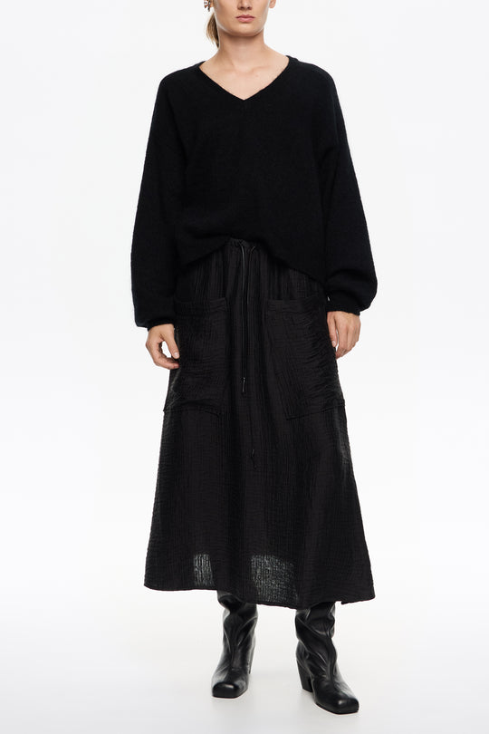 Washed black adjustable waist fluid skirt