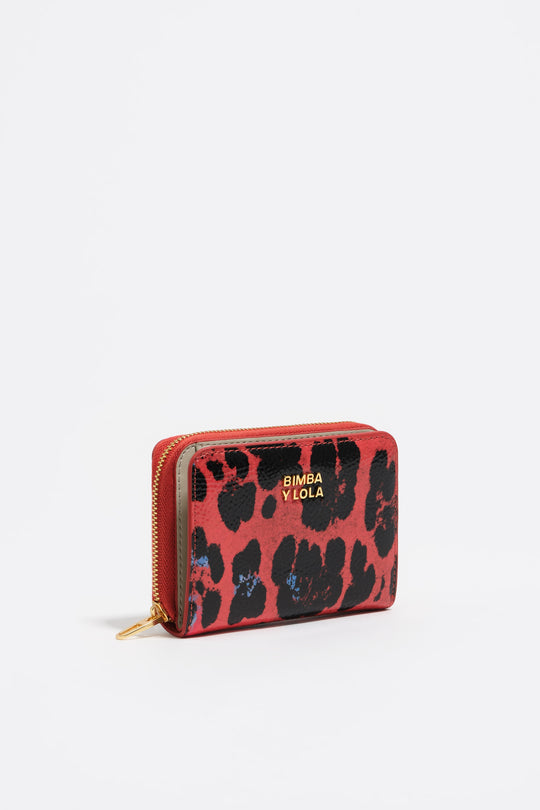 Poppy red textured shiny Leopard print flap purse