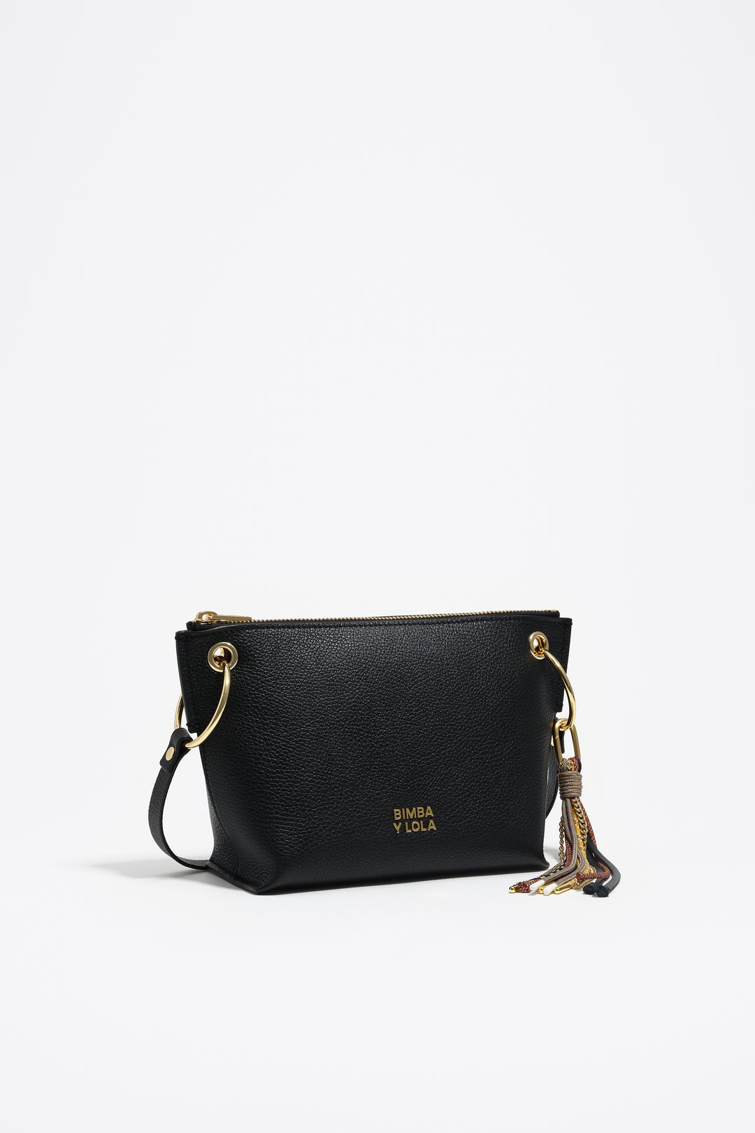 Medium black leather trapezium bag