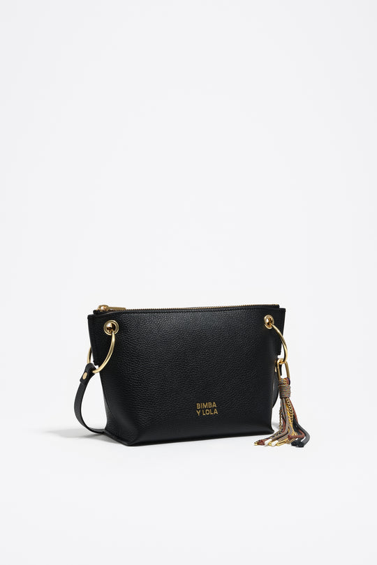 Medium black leather trapezium bag