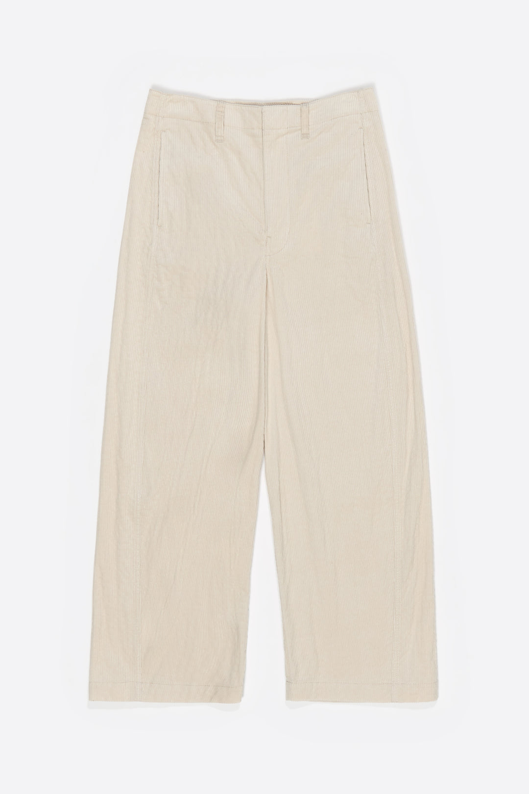 Ivory corduroy barrel leg trousers
