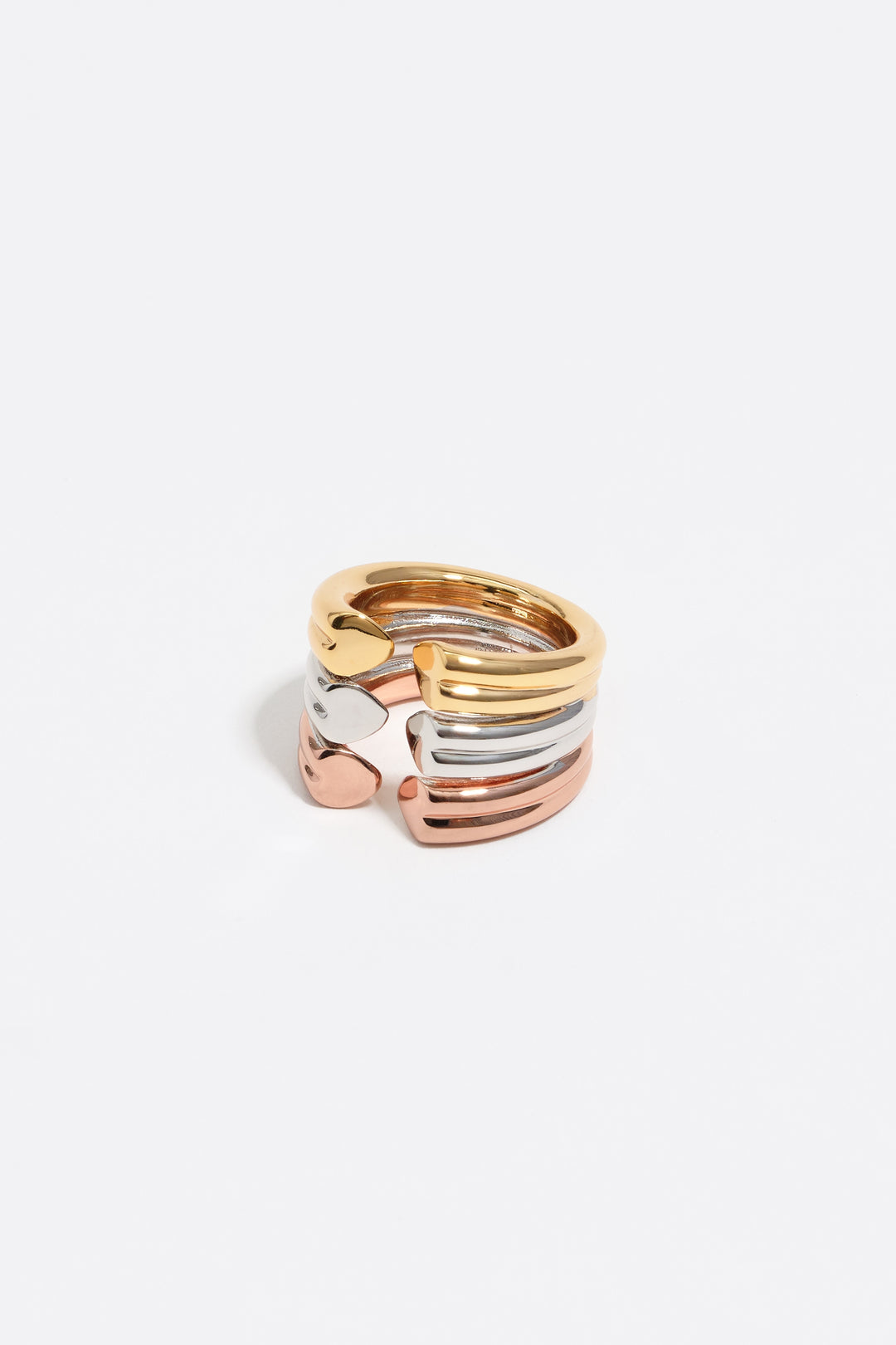 Three-tone hearts ring