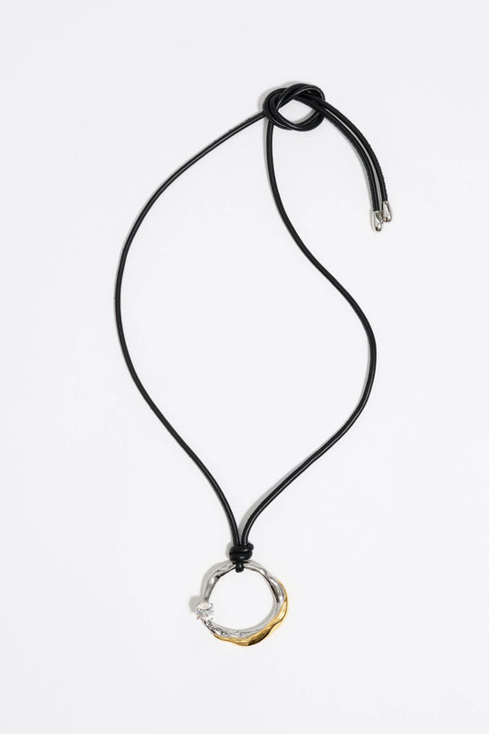Textured hoop and black cord necklace