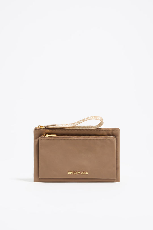 Bark brown nylon double purse - MYHOLDAL LEBANON