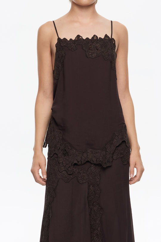 Dark brown fluid lace dress