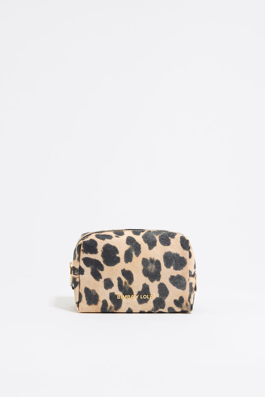 Small beige Leopard nylon make-up case
