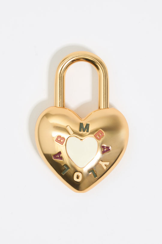 Gold heart padlock key ring