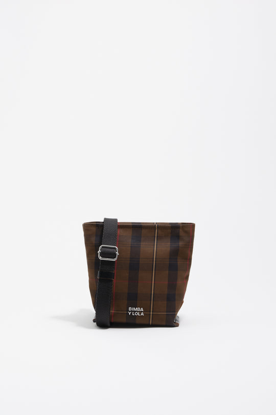 Mini brown checked nylon Carlino bag