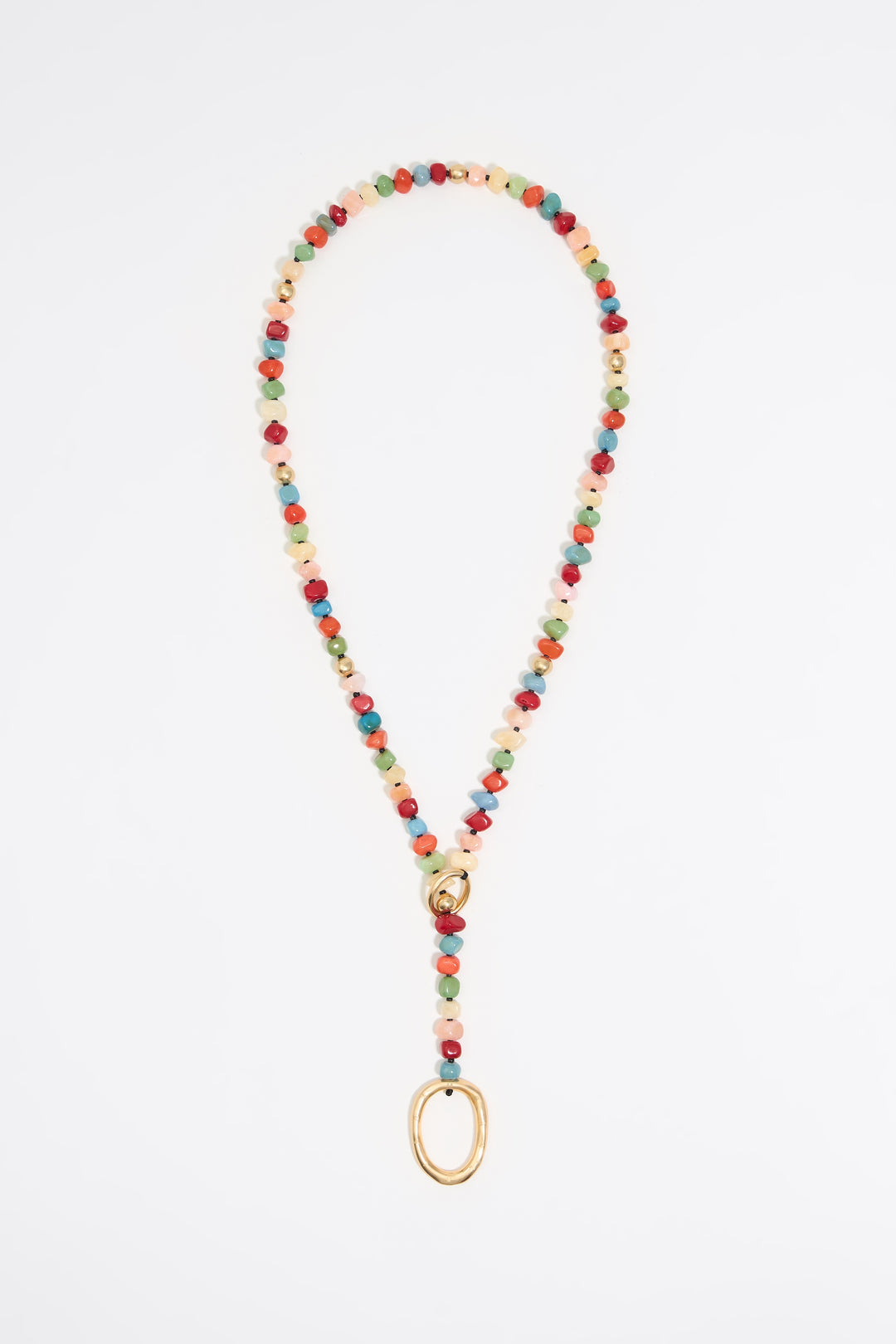 Multicolor stones and gold ring necklace