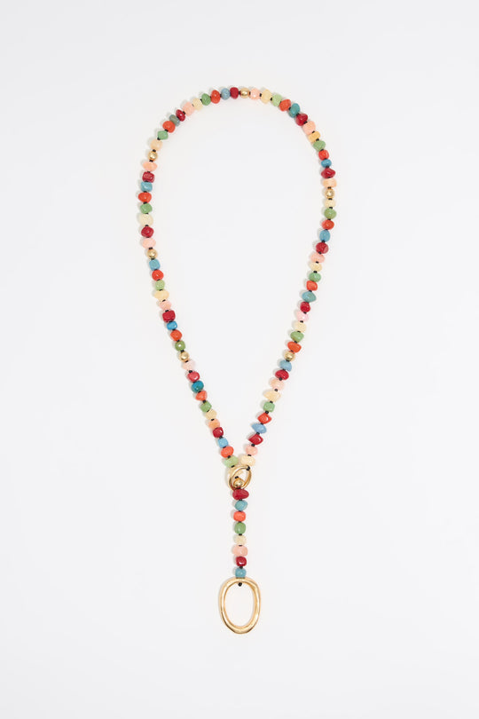 Multicolor stones and gold ring necklace