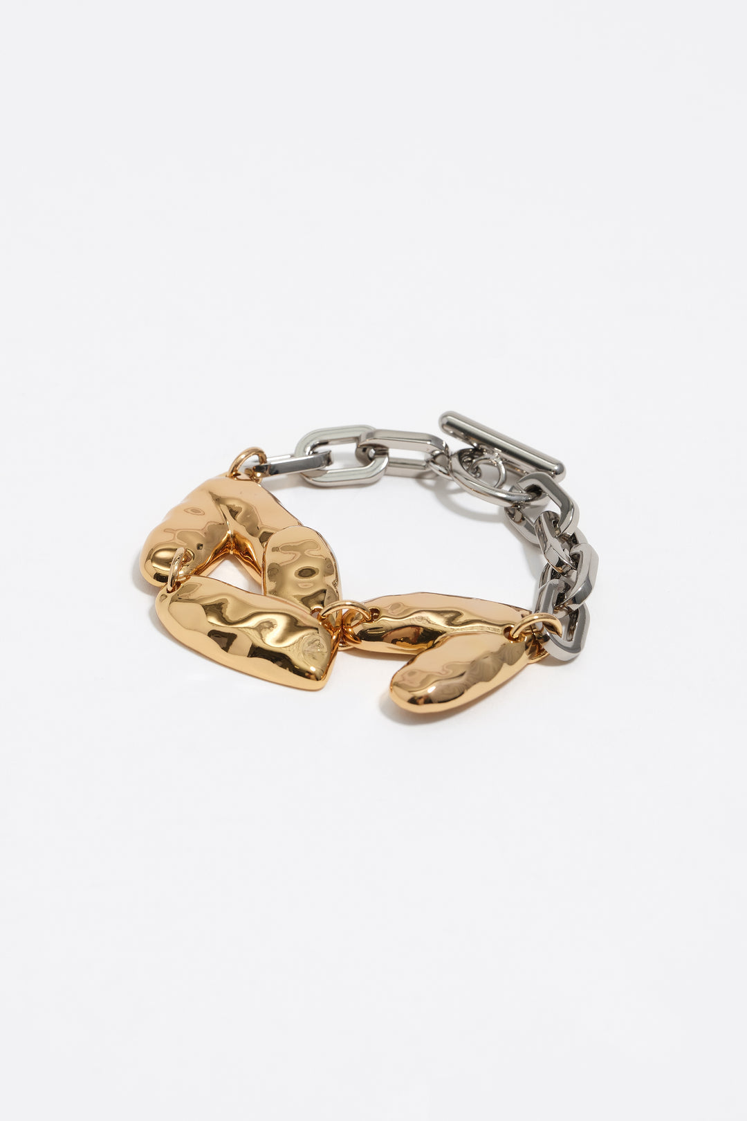 Two-tone textured hearts bracelet