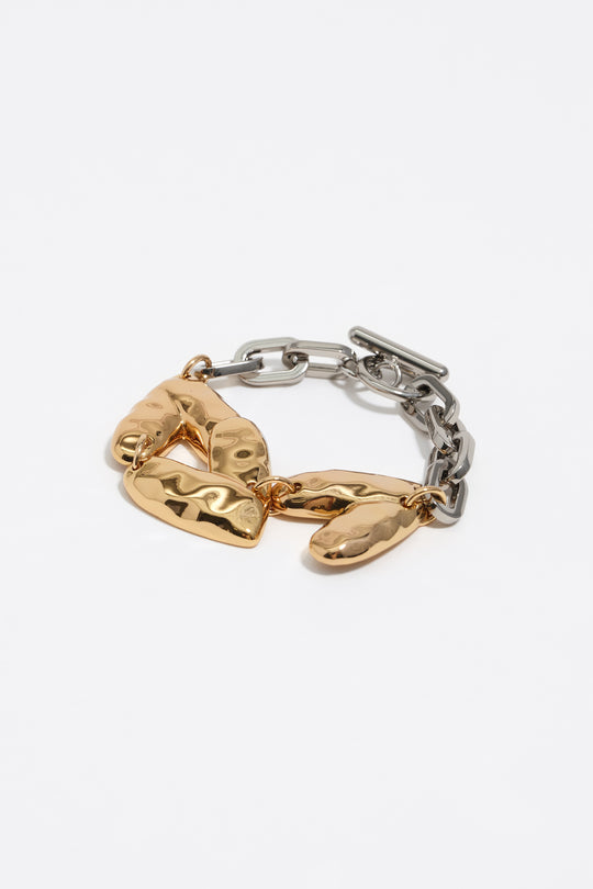 Two-tone textured hearts bracelet