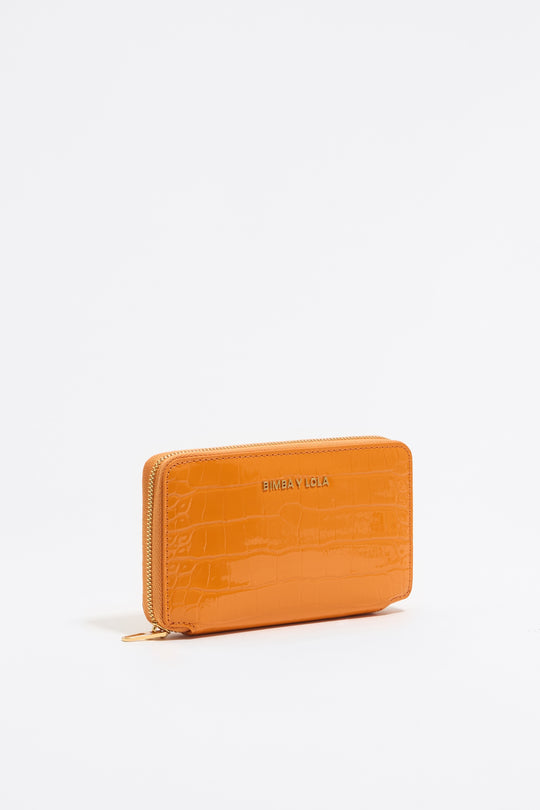 Tangerine mock croc horizontal wallet