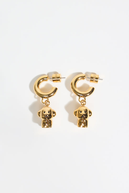 Gold dog hoop earrings