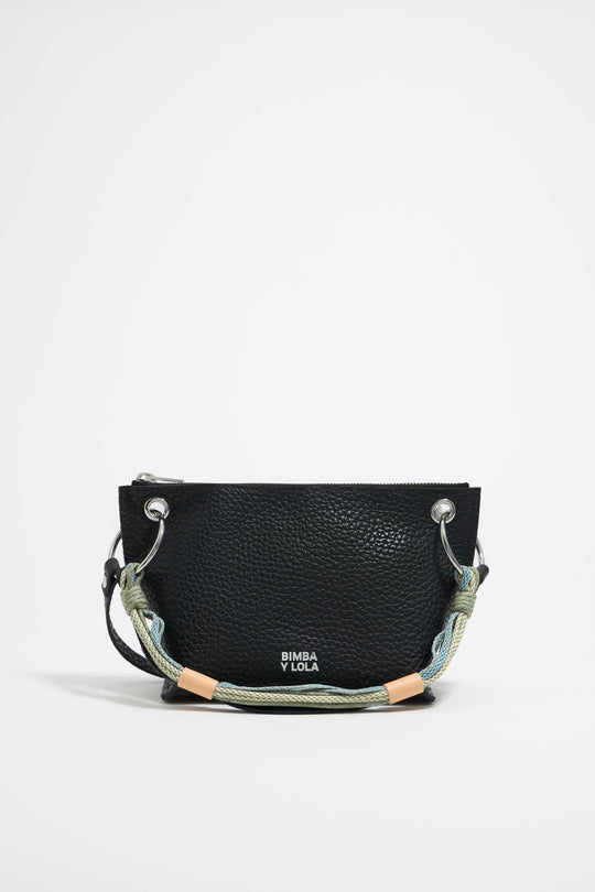 Medium black leather trapezium bag