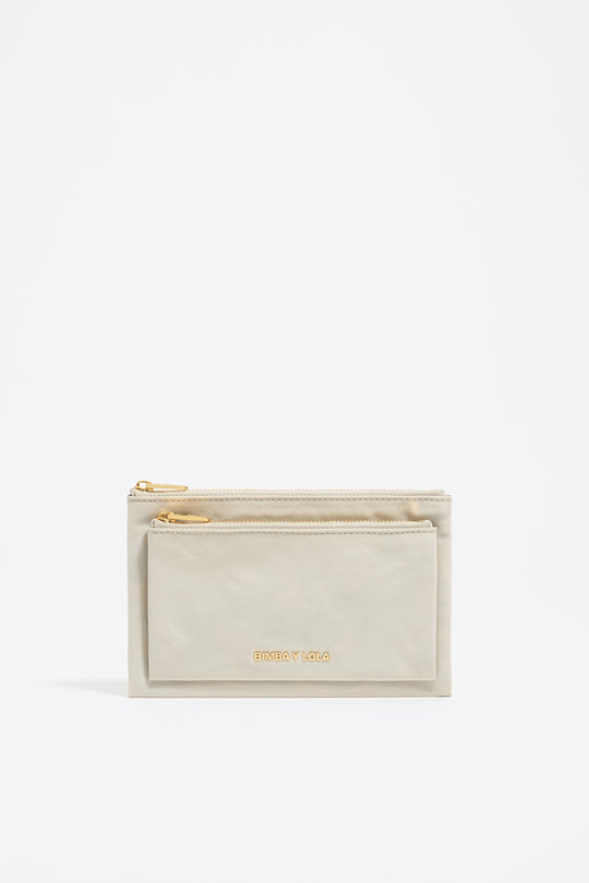 Stone white nylon double purse