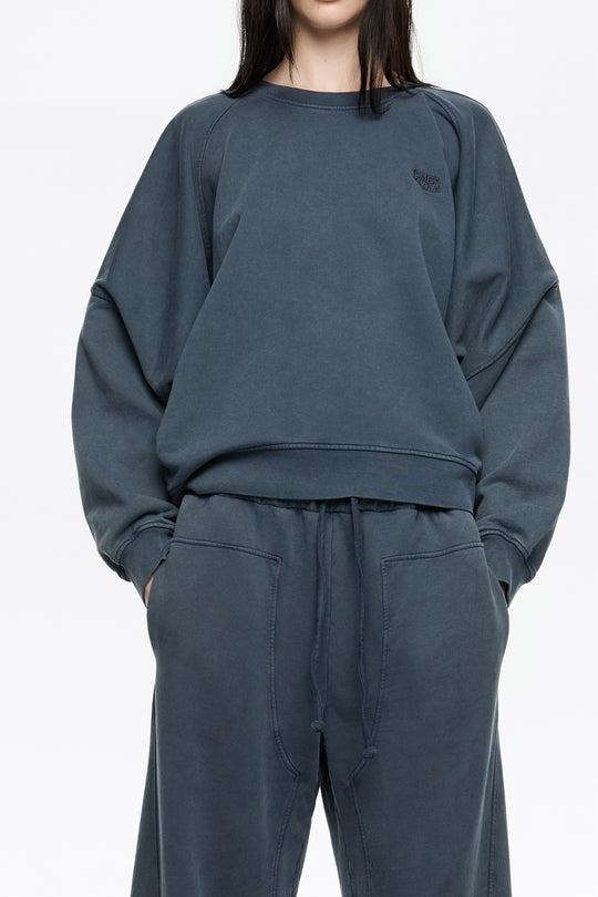 Blue-gray embroidered logo balloon sweatshirt