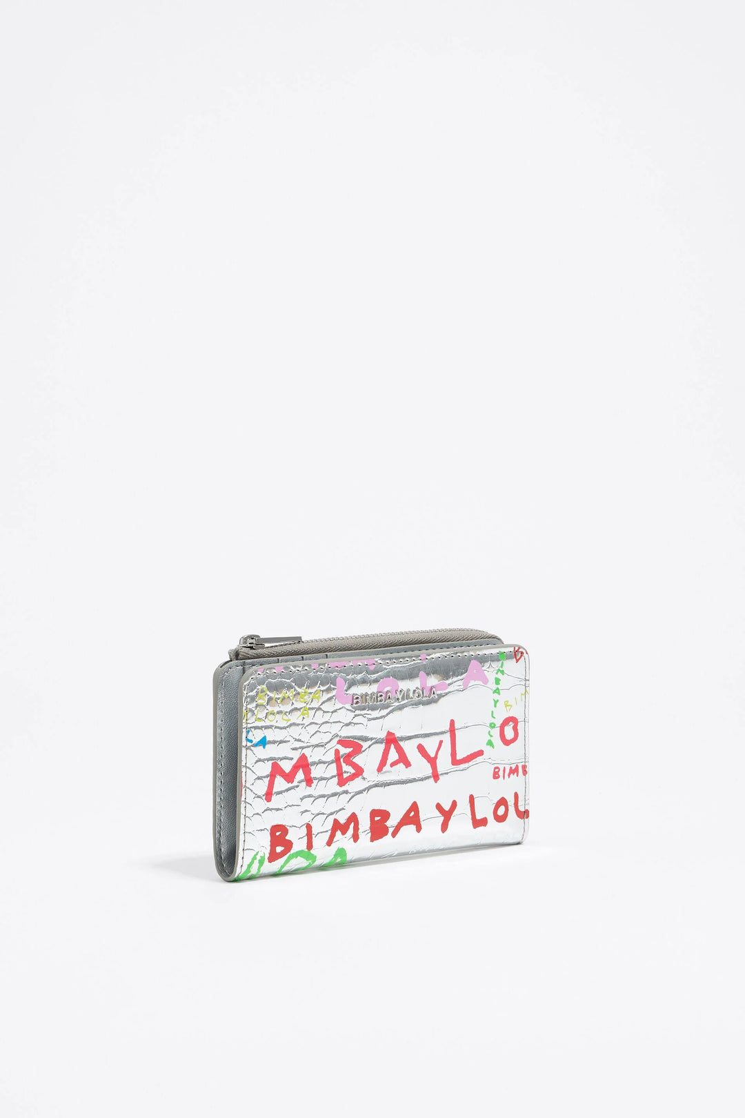 Silver BIMBA logos print compact purse