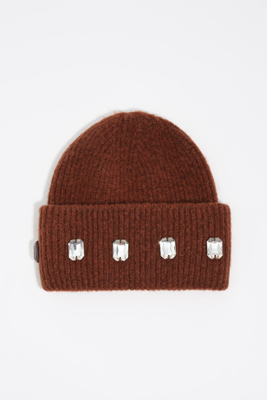 Brown knit crystals hat
