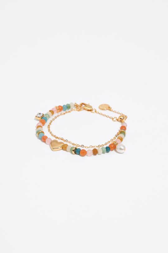Gold heart and pink stones bracelet