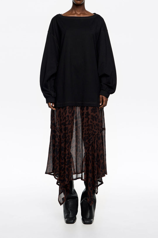 Dark brown Big Leopard 2 in 1 dress with asymmetric skirt