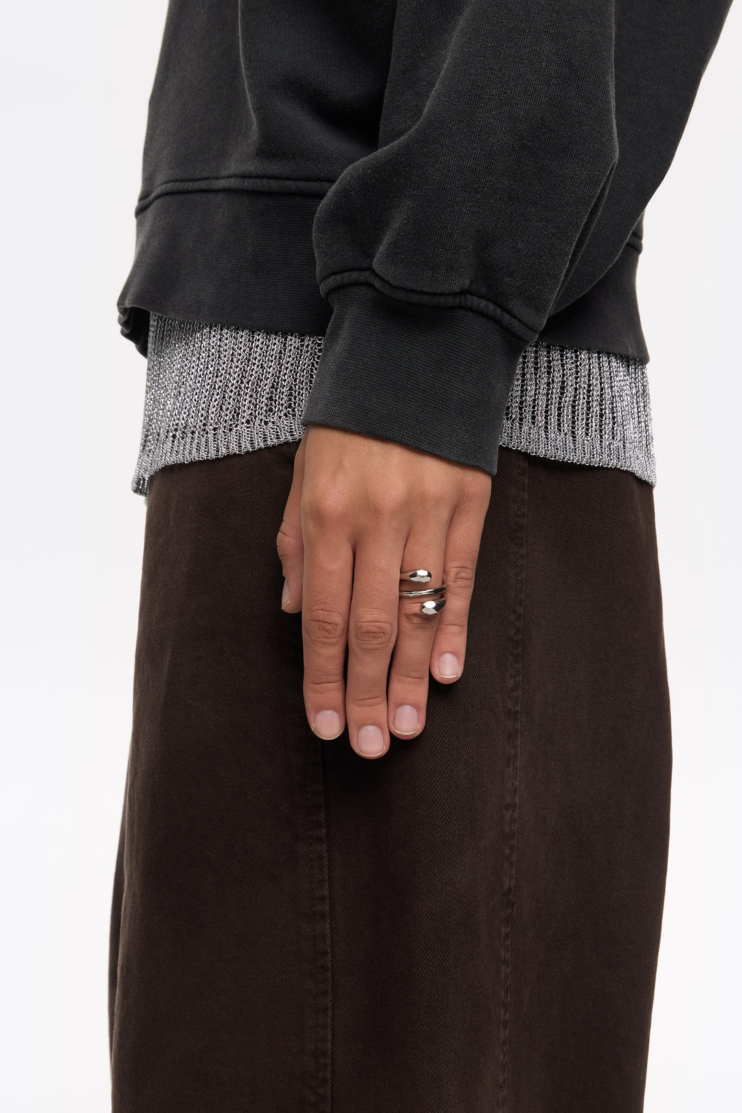 Silver-tone textured spiral ring