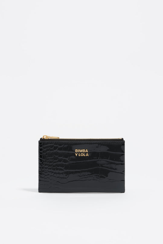 Shiny black textured coin purse