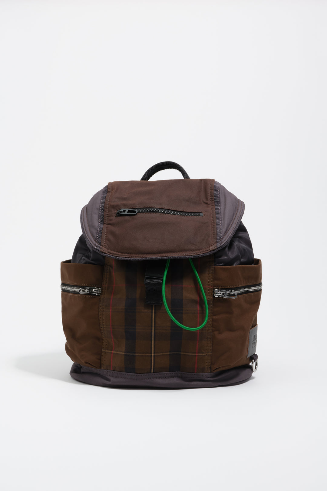 Dark brown checked nylon Pocket backpack