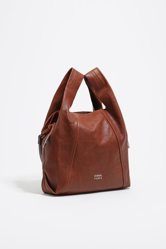 Medium dark tan leather Paper bag - MYHOLDAL LEBANON