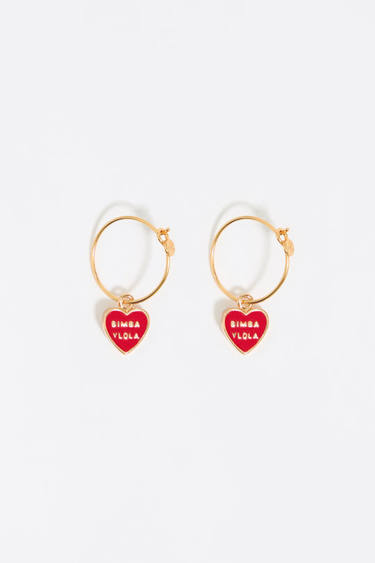 Red heart logo hoop earrings