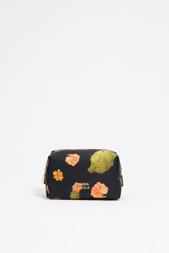 Small black Cactus nylon make-up case