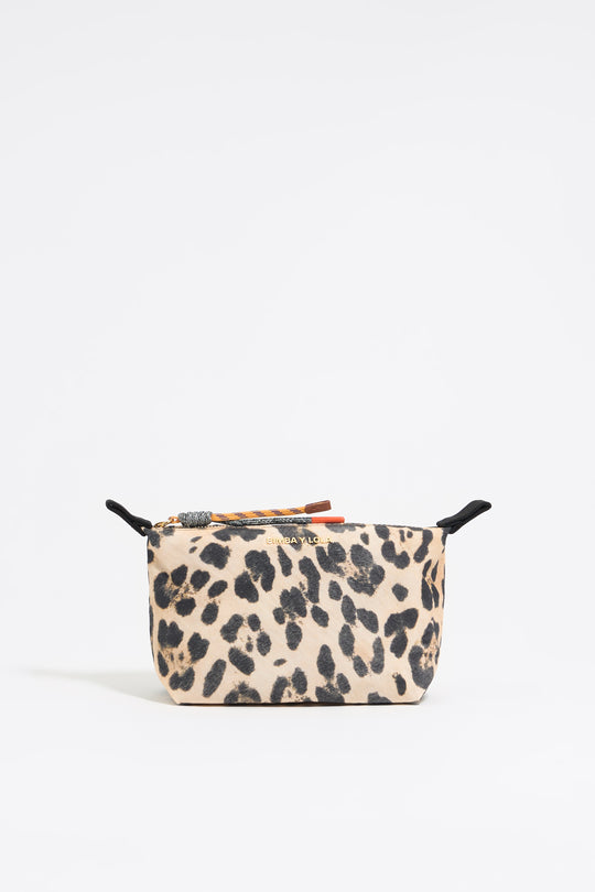 Small beige Leopard nylon make-up case