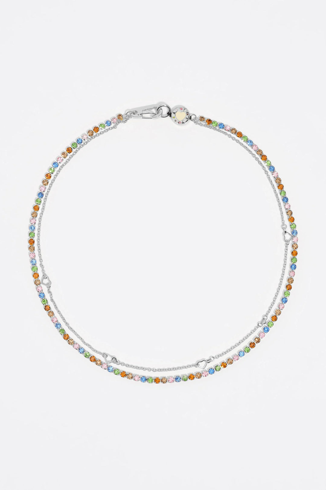 Silver double-layer crystals and logo chain necklace