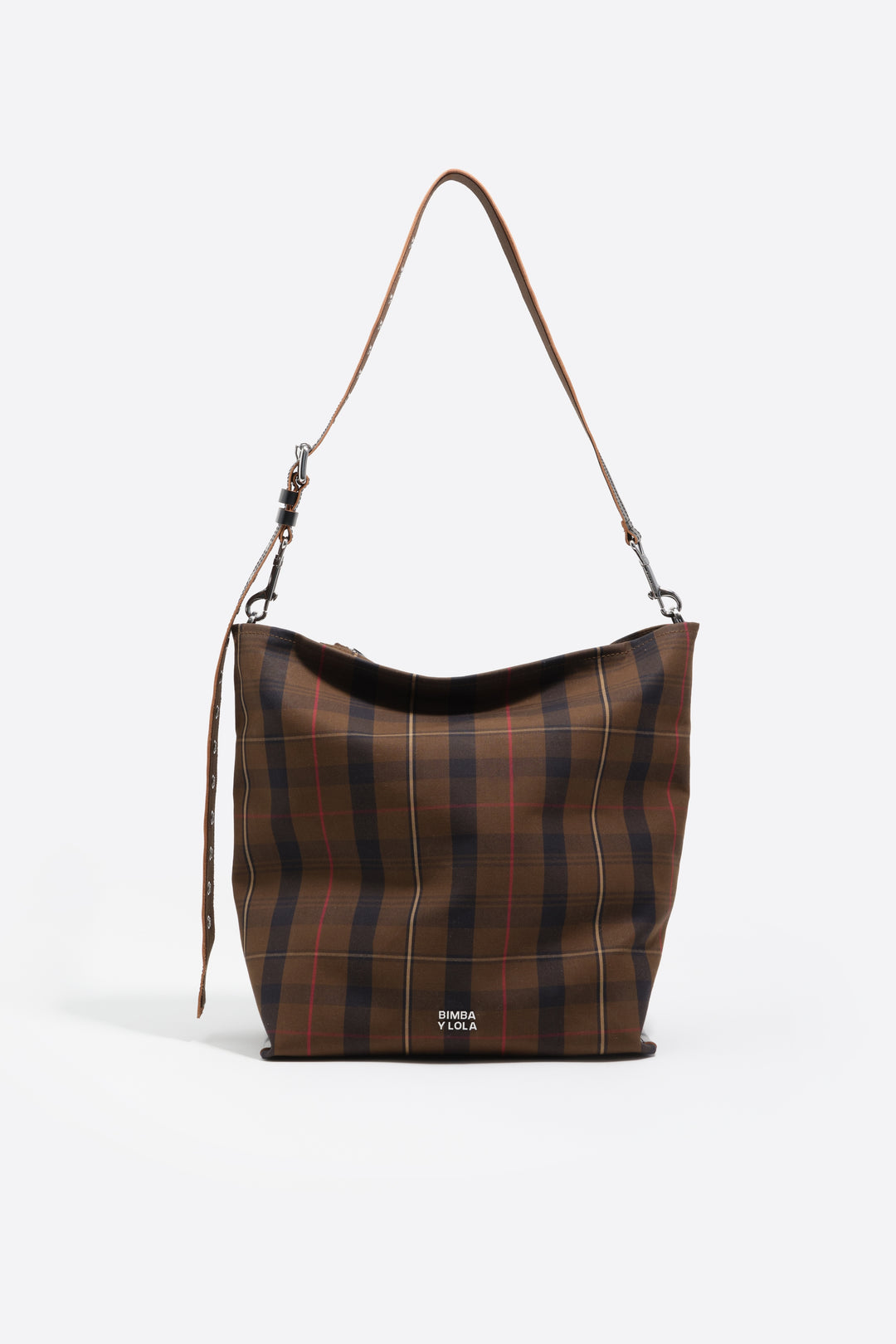 Large brown checked nylon Carlino bag
