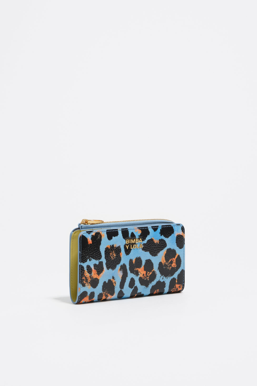 Pastel blue textured shiny Leopard print purse