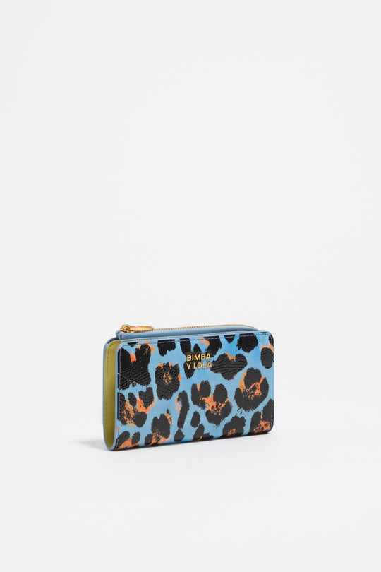 Pastel blue textured shiny Leopard print purse